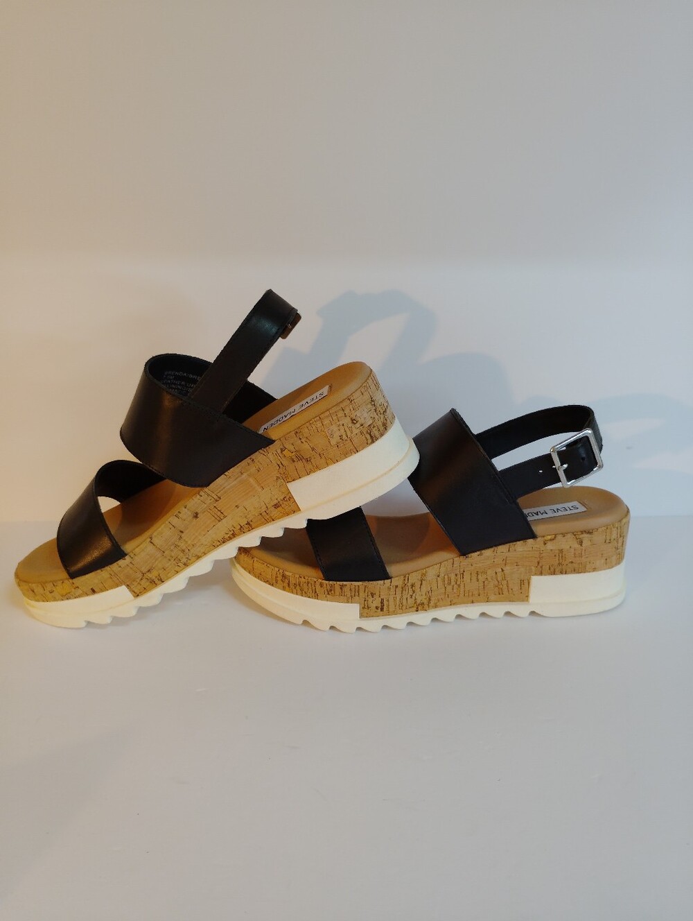 Steve Madden Black Leather Double-Strap Women's Sandals - Picture 6 of 8